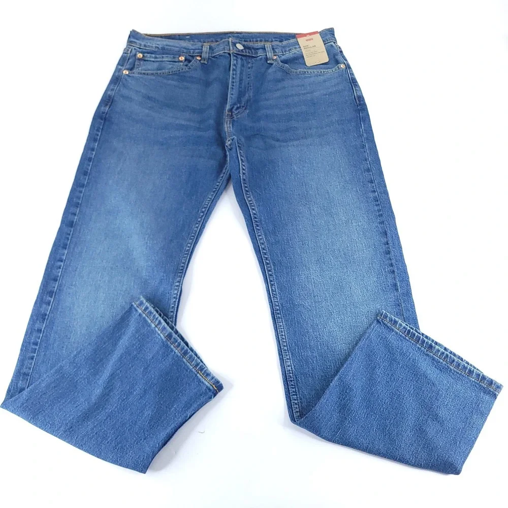 NWT Levis 505 Jeans  Mens 36x32 Regular Fit Straight Leg Stretch Blue Casual